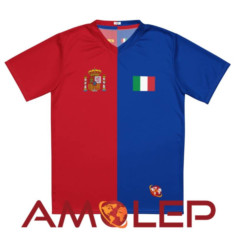 Half Spain-Half Italy Dual Nation Combo Flag Amolep Unisex Soccer/Football Jersey von Amolep