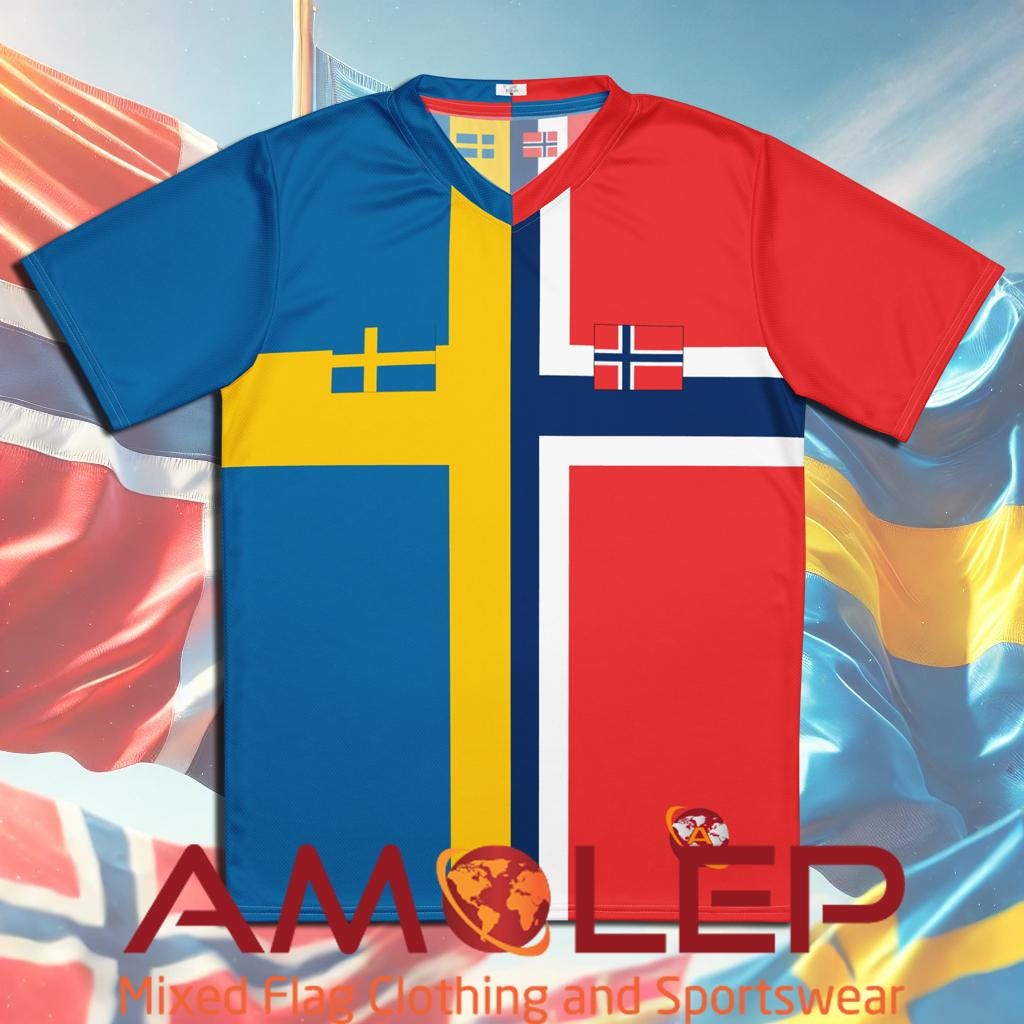 Half Sweden & Norway Unisex Recycled Football Jersey | Personalisable von Amolep