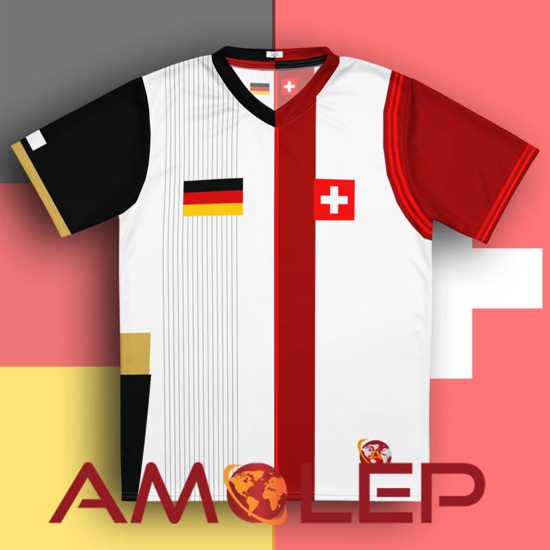 Half Germany & Switzerland Amolep Multinational Binational Unisex Football /Soccer Jersey von Amolep