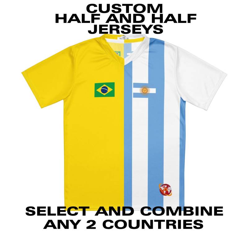Half & Customisable Amolep Multinational Unisex Binational Football /Soccer Jersey von Amolep