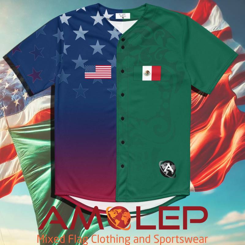 Half & Double/Dual Flag Customisable Personalizable Multinational Baseball Jersey | Unisex von Amolep