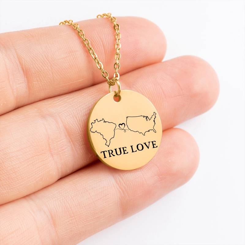 True Love Necklace | Laser Engraving Personalized Dual Citizenship(Double NationalityPendant With Custom Engraved Country Map von Amolep