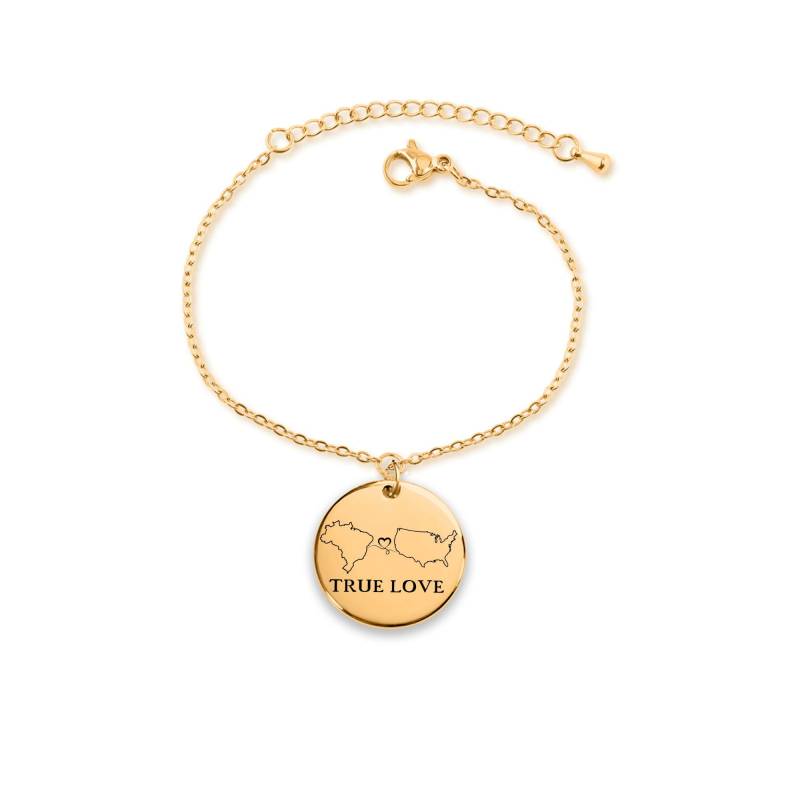 Two Nations, One Love Coin Bracelet. Personalized Dual Citizenship(Double NationalityPendant Bracelet With Custom Engraved Country Map von Amolep
