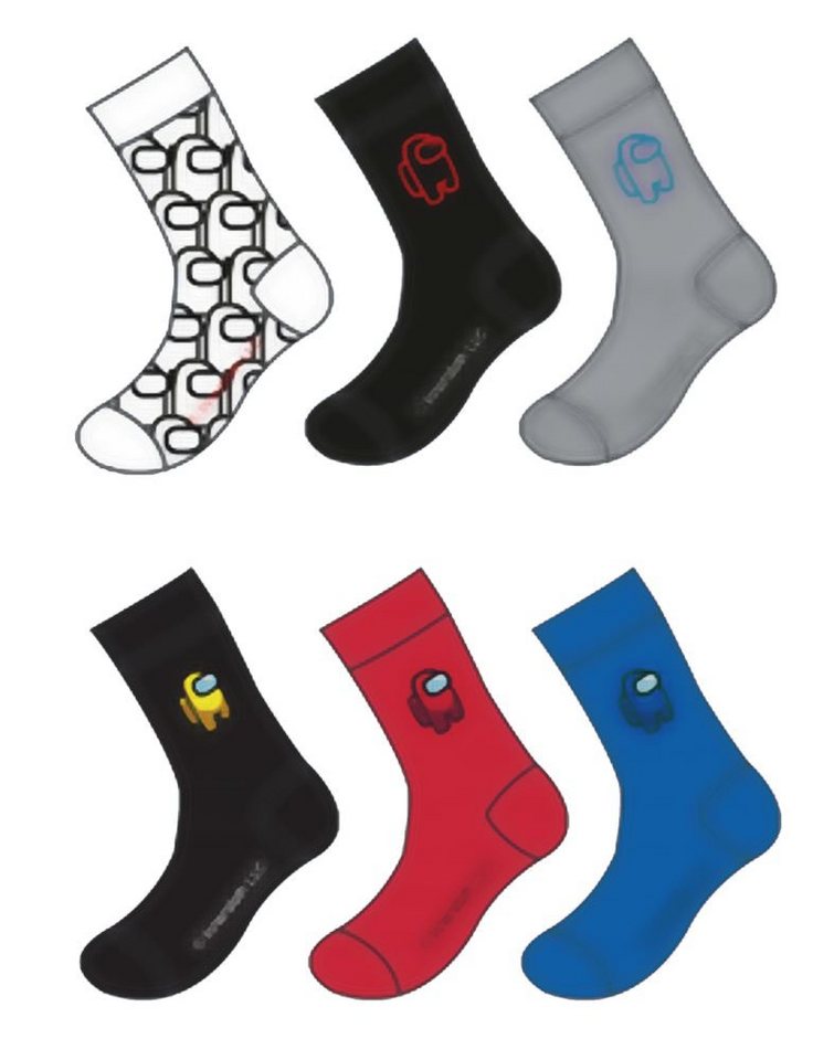 Among Us Freizeitsocken AMONG US Kindersocken Jungen und Mädchen Strümpfe 6 Paar Socken für Gamer Kinder und Jugendliche Kniestrümpfe Gr.31/34 35/38 39/42 von Among Us