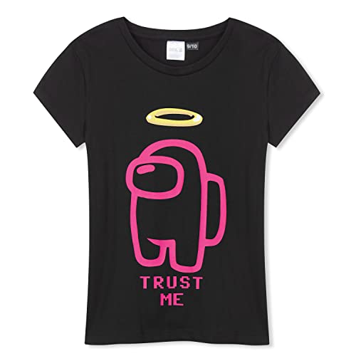 Among Us T-Shirt Mädchen aus Baumwolle, Gaming Merchandise Mädchen T-Shirt (7-8 Jahre, Schwarz) von Among Us