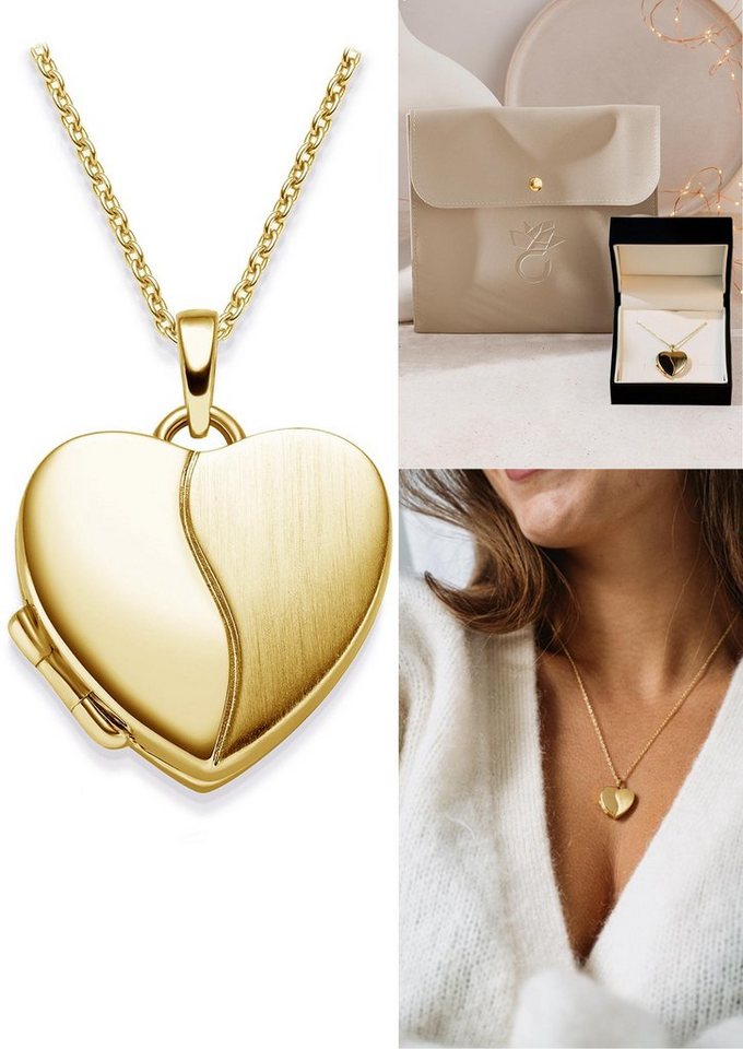 Amoonic Amulett Herz Medaillon zum Öffnen für Bilder Silber 925 Herzkette Anhänger (inkl. Schmucketui), Anhänger aufklappbar befüllbar Foto Gold Rosegold vergoldet Geschenk von Amoonic