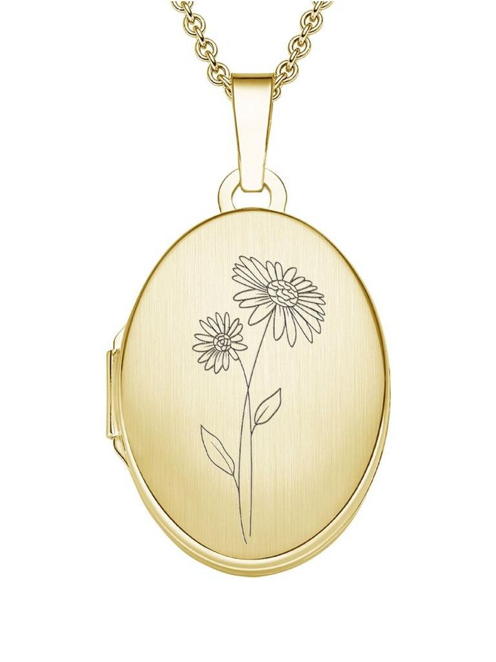 Amoonic Amulett Medaillon Oval Gravur Geburtsblume zum Öffnen für Bilder Silber 925 (inkl. Schmucktäschchen), Anhänger aufklappbar befüllbar Foto Gravur Geburtsblume April von Amoonic
