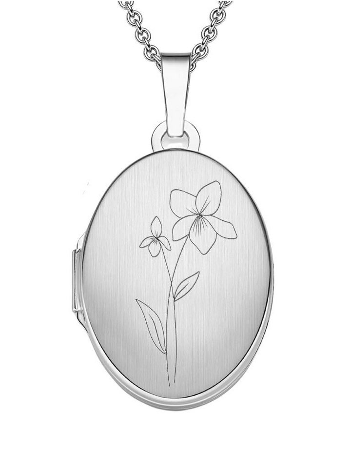 Amoonic Amulett Medaillon Oval Gravur Geburtsblume zum Öffnen für Bilder Silber 925 (inkl. Schmucktäschchen), Anhänger aufklappbar befüllbar Foto Gravur Geburtsblume Februar von Amoonic
