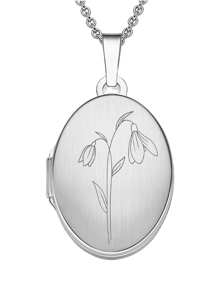 Amoonic Amulett Medaillon Oval Gravur Geburtsblume zum Öffnen für Bilder Silber 925 (inkl. Schmucktäschchen), Anhänger aufklappbar befüllbar Foto Gravur Geburtsblume Januar von Amoonic