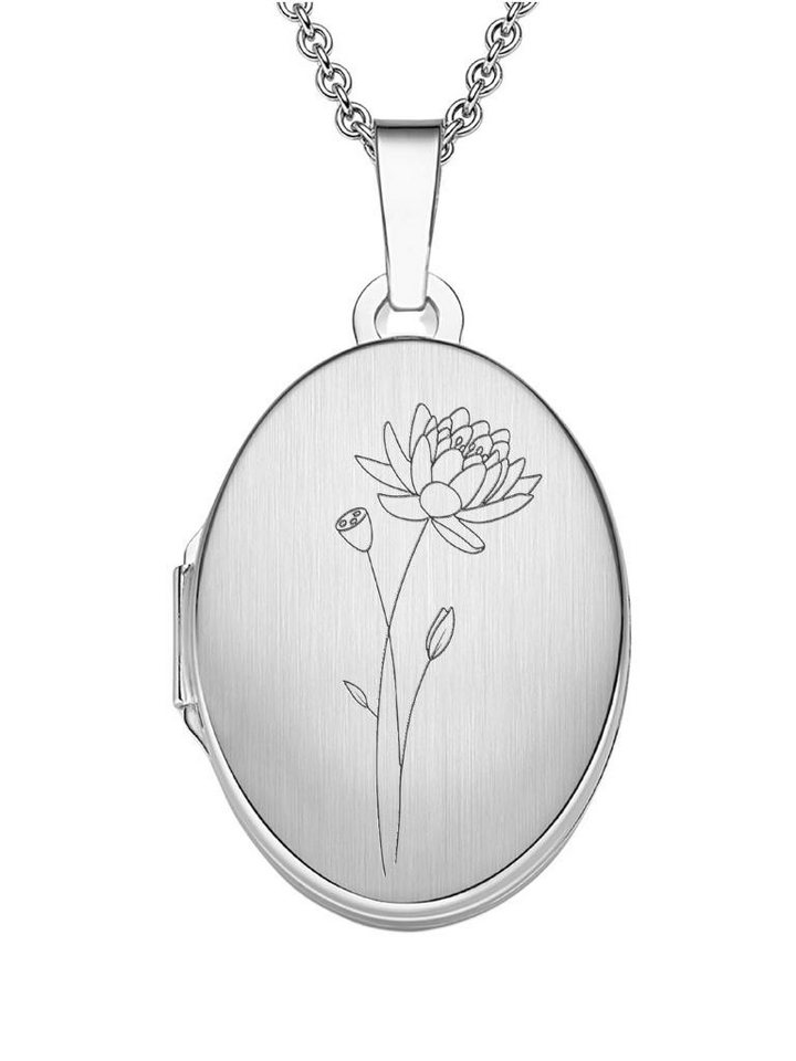 Amoonic Amulett Medaillon Oval Gravur Geburtsblume zum Öffnen für Bilder Silber 925 (inkl. Schmucktäschchen), Anhänger aufklappbar befüllbar Foto Gravur Geburtsblume Juli von Amoonic
