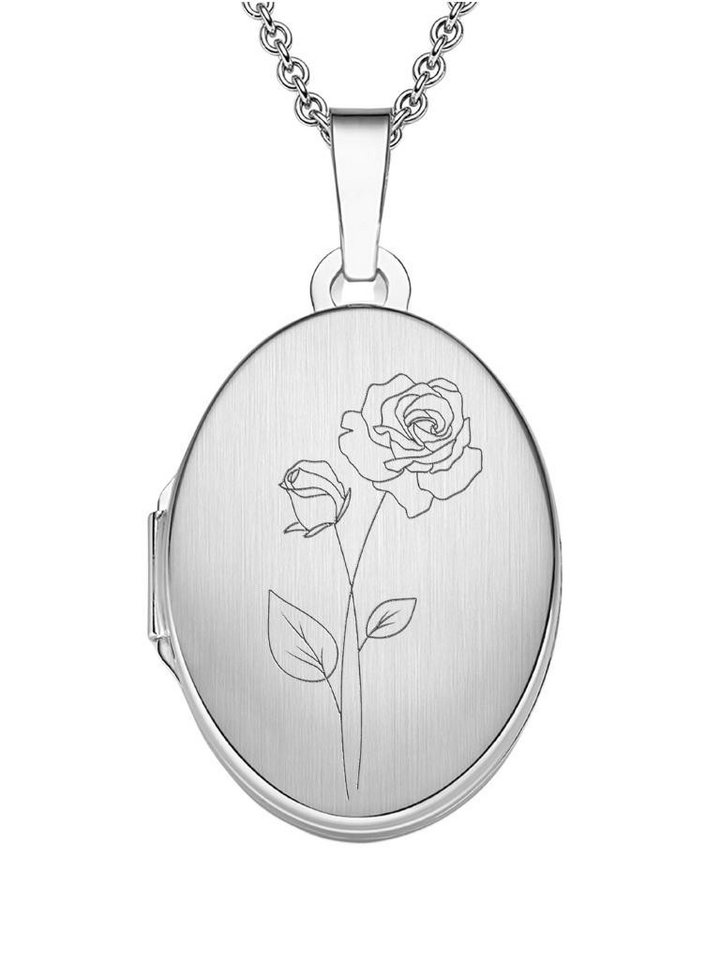 Amoonic Amulett Medaillon Oval Gravur Geburtsblume zum Öffnen für Bilder Silber 925 (inkl. Schmucktäschchen), Anhänger aufklappbar befüllbar Foto Gravur Geburtsblume Juni von Amoonic
