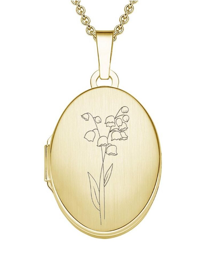 Amoonic Amulett Medaillon Oval Gravur Geburtsblume zum Öffnen für Bilder Silber 925 (inkl. Schmucktäschchen), Anhänger aufklappbar befüllbar Foto Gravur Geburtsblume Mai von Amoonic