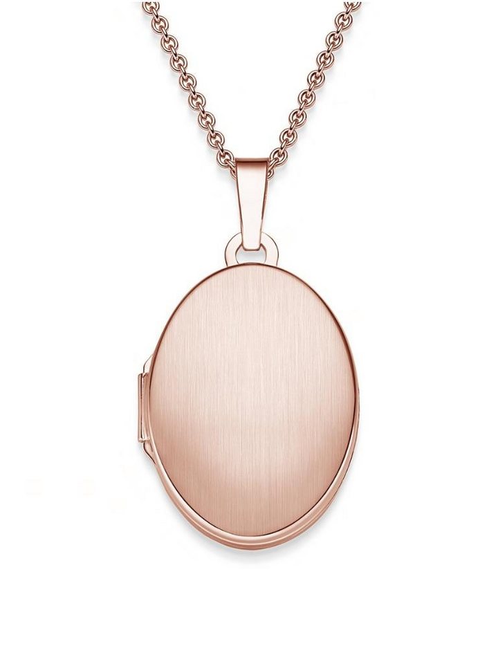 Amoonic Amulett Medaillon Oval zum Öffnen für Bilder Silber 925, Kette für Foto Anhänger aufklappbar befüllbar, Gold oder Rosegold vergoldet, Geschenk Damen Frauen Freundin Mutter Tochter Schmuck (inkl. Schmucketui) von Amoonic