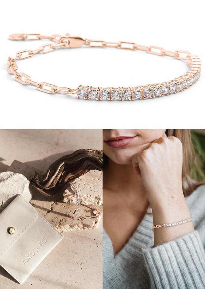 Amoonic Armband Damen Tennisarmband Mixed aus 925er Silber oder vergoldet mit Zirkonia (inkl. Schmucktäschchen), Armband & Glieder Kette im Mix, mit Zirkoniasteinen Geschenk Freundin von Amoonic