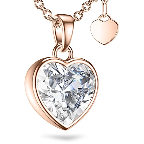 Amoonic Collier C?ur Femme Or Rose (Argent 925 plaqué or) Avec Pierre Zirconium Idee Cadeau de Noël Femme cadeaux Fille Maman Coffret bijoux Message Je t?aime pendentif Comme Diamant FF71VGRS.FR von Amoonic