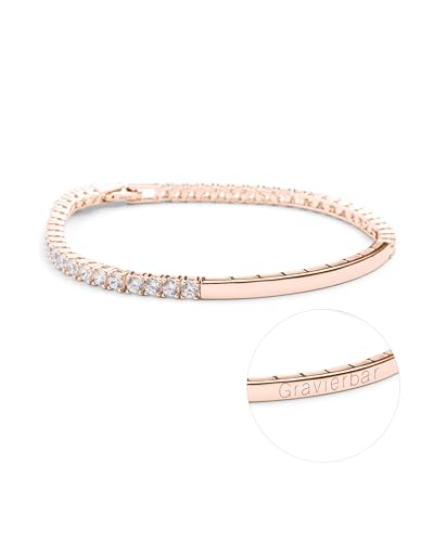 Amoonìc Damen Armband Rosegold mit Gravur | Tennisarmband mit Zirkoniasteinen | Personalisierte Armkette für Frauen als Geschenk für Mutter Tochter Freundin von Amoonìc