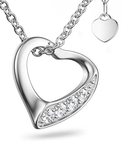 Amoonic Damen Herzkette *Heartbeat* aus 925er Silber mit Zirkoniasteinen I Eine Halskette für Ihre Liebe | Perfektes Liebesgeschenk zu Weihnachten von Amoonic