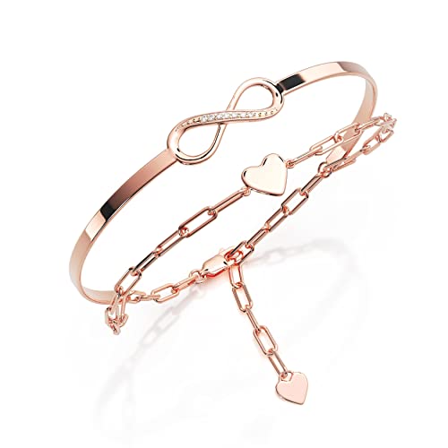 Amoonic Damen Infinity Armband Rosegold | Damenarmband mit Unendlichkeitszeichen und Herz | Armkette als personalisiertes Geschenk mit Gravur für Frauen von Amoonic