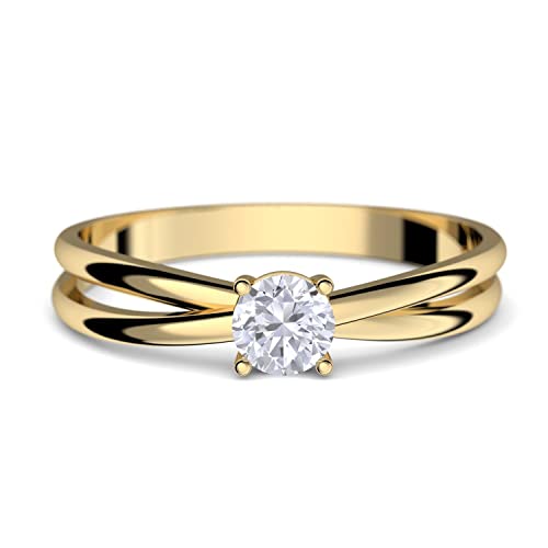 Goldring Verlobungsringe Gold 333 GRATIS LUXUSETUI Goldring 333er Gold Ring echt von AMOONIC mit Zirkonia Stein Goldring Gelbgold wie Verlobungsring Ring Diamantring Solitär FF386GG333ZIFA52 von Amoonic