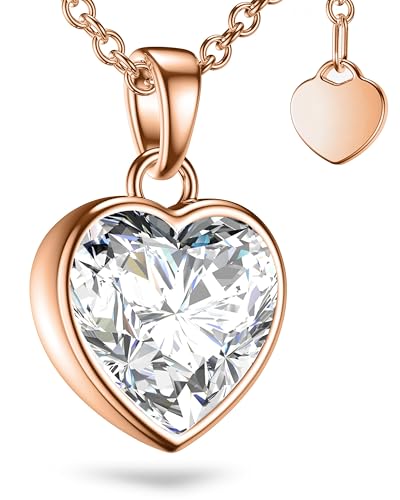 Herzkette Halskette Damen Rosegold (Silber 925 vergoldet) Kette mit Zirkonia Herz Anhänger Ich liebe Dich (45-50cm) Schmuckgeschenk für Frauen Sie Ehefrau zum Hochzeitstag Geburtstag Jubiläum von Amoonic