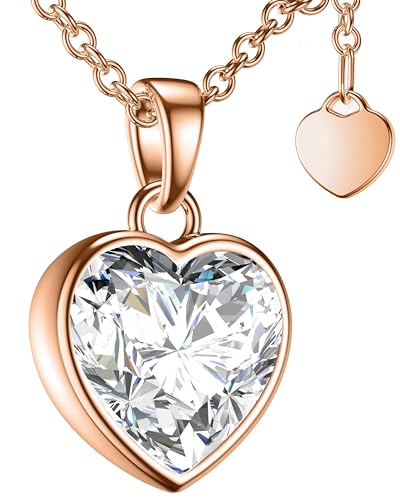 Herzkette Halskette Damen Rosegold (Silber 925 vergoldet) Kette mit Zirkonia Herz Anhänger Ich liebe Dich (45-50cm) Schmuckgeschenk für Frauen Sie Ehefrau zum Hochzeitstag Geburtstag Jubiläum von Amoonic