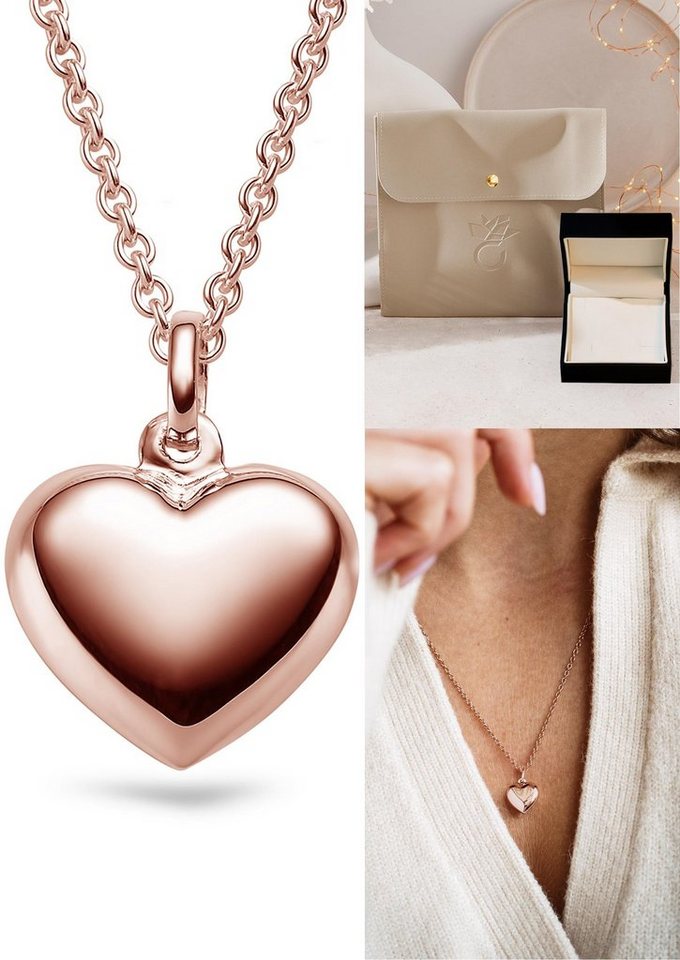 Amoonic Herzkette Halskette Damen Silber 925, Frauen Kette mit Anhänger Herzanhänger, Echte Herz Silberkette, Goldkette hochwertig Gold oder Rosegold vergoldet, Geschenk Freundin + Etui-Gravur *Ich liebe dich*, Silber-Schmuck Gold-Schmuck Geburtstag Jahrestag (inkl. Schmucketui) von Amoonic