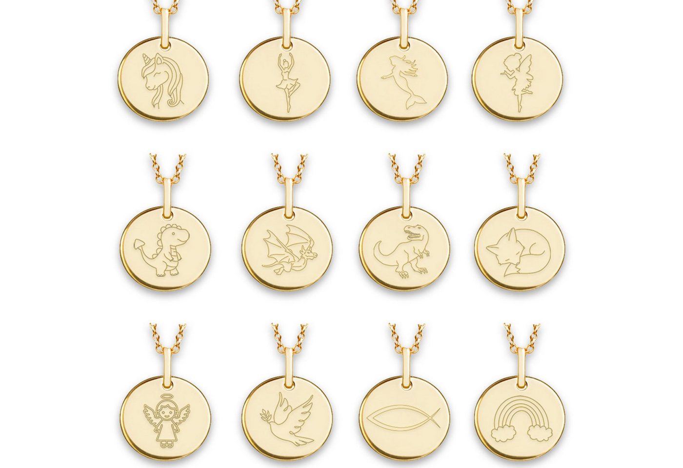 Amoonic Kette mit Anhänger Kinderkette Silber 925 mit Gravur – Geschenk für Mädchen & Jungen (inkl. Schmucktäschchen), Gelbgold vergoldete Kinderkette mit Gravursymbol Einhorn von Amoonic