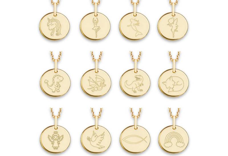 Amoonic Kette mit Anhänger Kinderkette Silber 925 mit Gravur – Geschenk für Mädchen & Jungen (inkl. Schmucktäschchen), Gelbgold vergoldete Kinderkette mit Gravursymbol Meerjungfrau von Amoonic