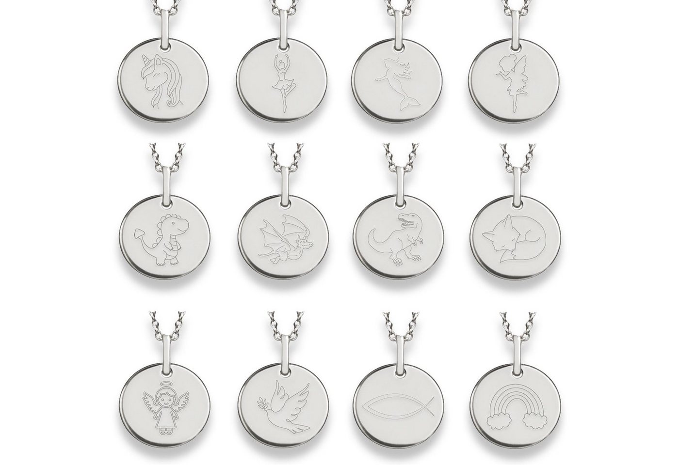 Amoonic Kette mit Anhänger Kinderkette Silber 925 mit Gravur – Geschenk für Mädchen & Jungen (inkl. Schmucktäschchen), Kinderkette mit Gravursymbol Fuchs von Amoonic