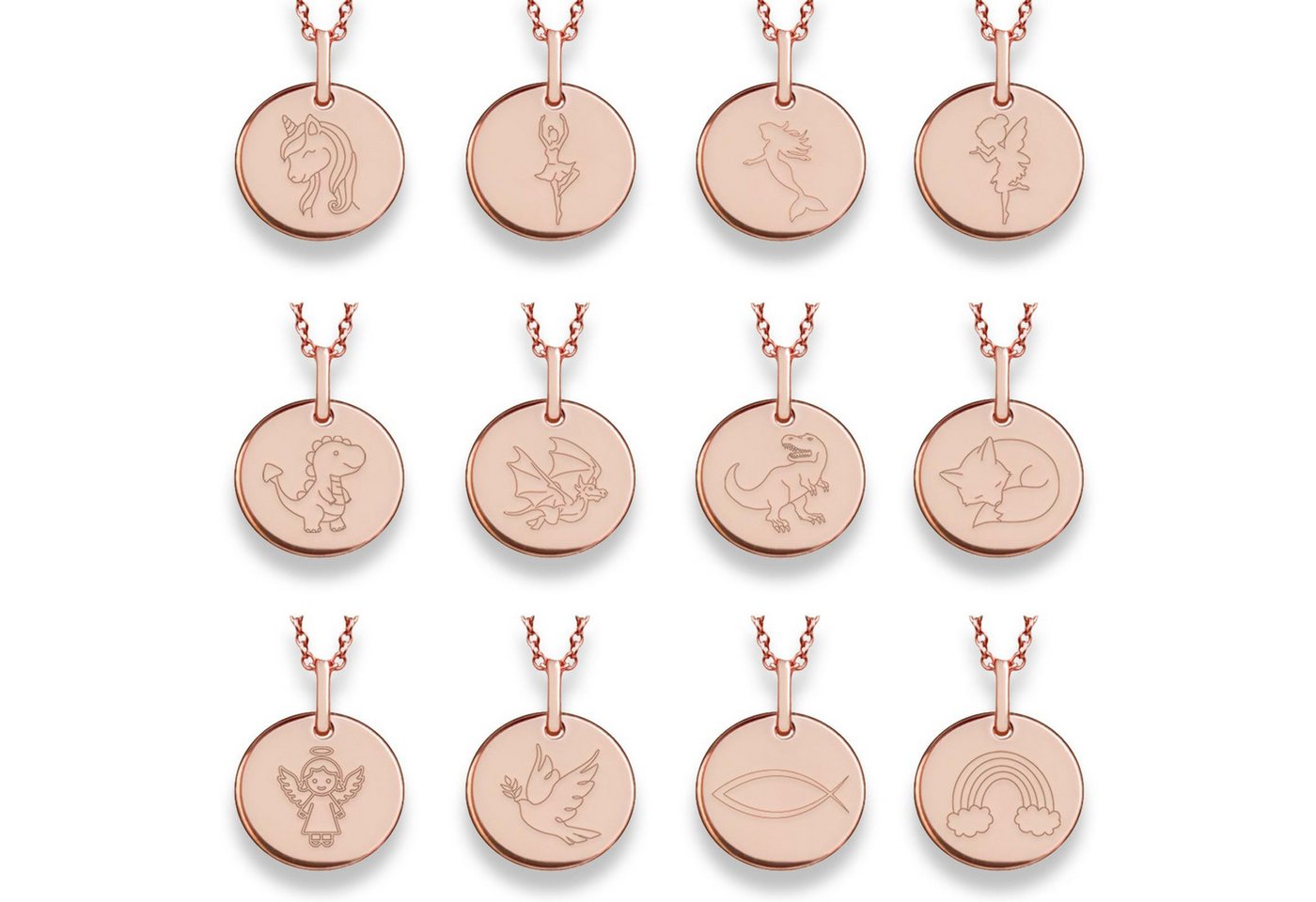 Amoonic Kette mit Anhänger Kinderkette Silber 925 mit Gravur – Geschenk für Mädchen & Jungen (inkl. Schmucktäschchen), Roségold vergoldete Kinderkette mit Gravursymbol Fuchs von Amoonic