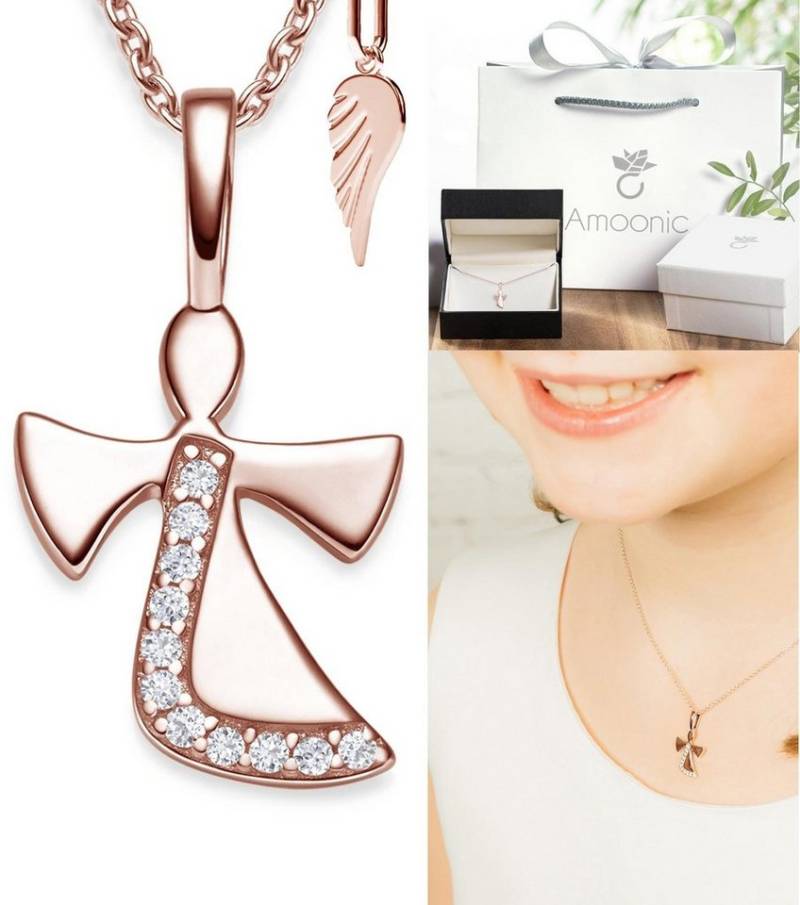Amoonic Kette mit Anhänger Schutzengel Kette Silber 925 mit Engel-Anhänger Halskette für Kinder (individuell anpassbare Halskettenlänge), Silberkette Gold Rosegold vergoldet Kinder-Schmuck Geschenk Mädchen von Amoonic