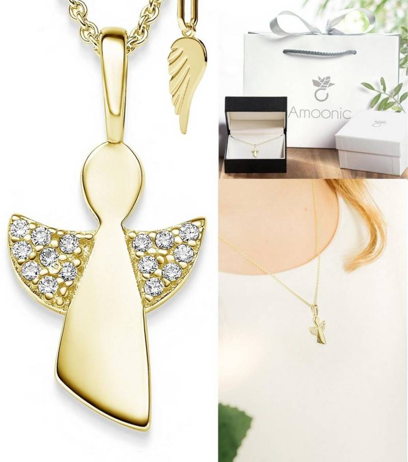 Amoonic Kette mit Anhänger Schutzengel Kette Silber 925 mit Engel-Anhänger Halskette für Kinder (individuell anpassbare Halskettenlänge), Silberkette Gold Rosegold vergoldet Kinder-Schmuck Geschenk Mädchen von Amoonic