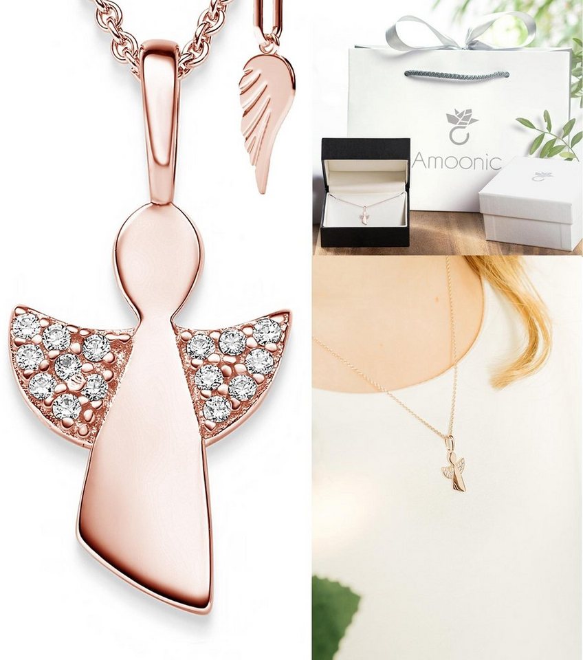 Amoonic Kette mit Anhänger Schutzengel Kette Silber 925 Mädchen, Engel-Anhänger Halskette, Silberkette hochwertig Gold oder Rosegold vergoldet, Kinder-Schmuck Geschenk für Mädchen zur Erst-Kommunion Konfirmation Firmung Geburt Taufe Einschulung Schulanfang Tauf-Geschenk Kommunionsgeschenk, Goldkette Kinderkette Taufkette (individuell anpassbare Halskettenlänge) von Amoonic