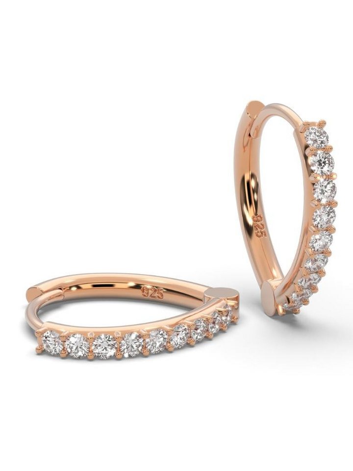 Amoonic Klappcreolen Ohrringe Creolen Damen Silber 925 Rose vergoldet 13mm Tropfen Zirkonia (inkl. Schmucktäschchen), Hoop-Ohrringe in Silber, Gold oder Rosegold vergoldet Geschenk Damen von Amoonic