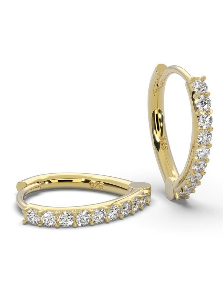 Amoonic Klappcreolen Ohrringe Creolen Damen Silber 925 vergoldet 13mm Tropfen mit Zirkonias (inkl. Schmucktäschchen), Hoop-Ohrringe in Silber, Gold oder Rosegold vergoldet Geschenk Damen von Amoonic