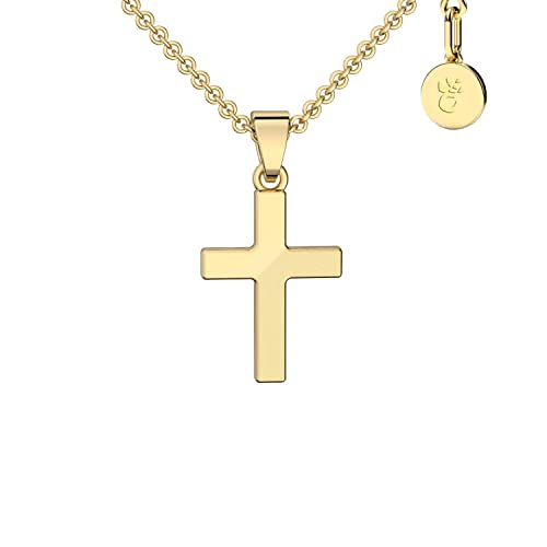 Amoonìc Kreuz Kette Mädchen Gold (333 Gold echt) | Kreuz-Anhänger Halskette | Kinder-Schmuck Erst-Kommunion Tauf-Geschenk Konfirmation Firmung Geburt Taufe | Goldkette Kreuzkette Taufkette von Amoonìc