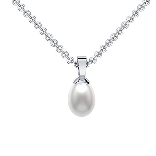 Amoonìc Perlenanhänger Tropfenform Silber 925 (echte hochwertige 7 mm Süßwasser Perle) GRATIS Ich Liebe Dich-Etui Gravur Tropfen Perlen Perlenkette oval Silberkette weiß echt FF89-1 SS925SWPE45 von Amoonìc