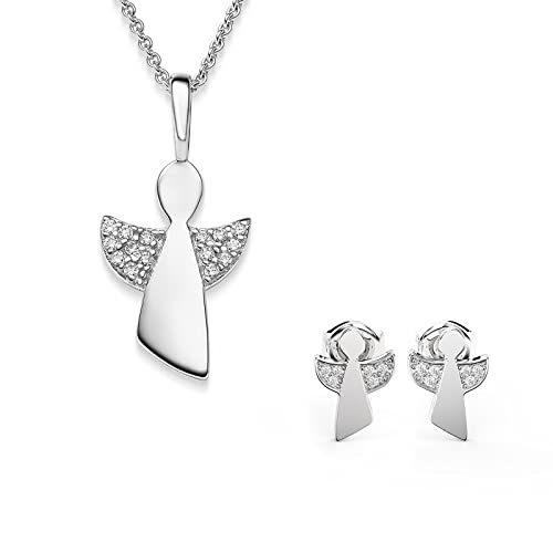 Amoonic Schmuckset Mädchen Silber 925 Engel Kette Kommunion Geschenke für Mädchen Schmuck Schutzengel Kette Kinder Geschenke Taufe Mädchen Geschenke zur Geburt Mädchen Kinderkette Halskette Ohrringe von Amoonìc