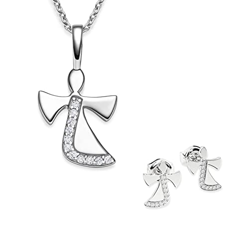Amoonic Schmuckset Mädchen Silber 925 Engel Kette Kommunion Geschenke für Mädchen Schmuck Schutzengel Kette Kinder Geschenke Taufe Mädchen Geschenke zur Geburt Mädchen Kinderkette Halskette Ohrringe von Amoonìc