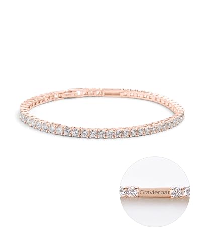 Damen Armband Rosegold mit Zirkonia | Tennisarmband mit Gravur für Namen | Personalisierte Armkette Frauen als Geschenk für Mutter Tochter Freundin von Amoonic