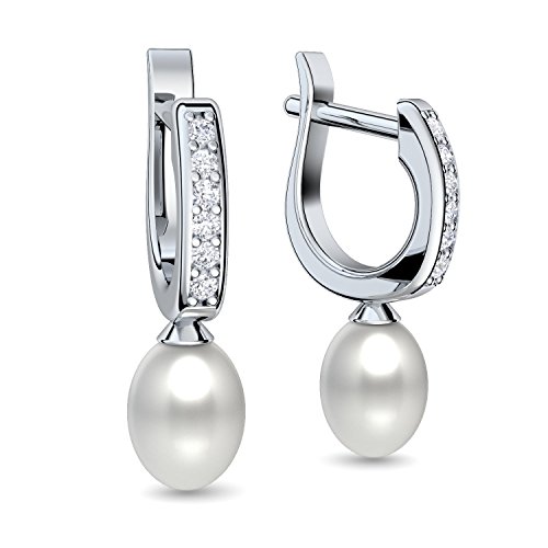 Perlenohrhänger Perlenohrringe hängend (12 mm hochwertige Süßwasser Perle) Perlen Creolen Perlencreolen Ohrhänger Perle weiss Silber 925 + ETUI GRAVUR Ohrringe Perlenohrringe Ohrhänger FF154-4 SS925 von Amoonìc