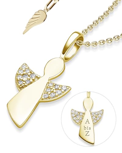 Schutzengel Kette Mädchen Gold (Silber 925 vergoldet) | Engel-Anhänger Halskette | Kinder-Schmuck Erst-Kommunion Tauf-Geschenk Konfirmation Firmung Geburt Taufe | Goldkette Kinderkette Taufkette von Amoonic