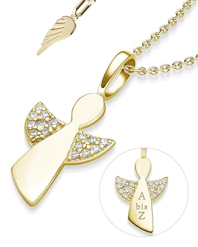 Schutzengel Kette Mädchen Gold (Silber 925 vergoldet) | Engel-Anhänger Halskette | Kinderschmuck Erstkommunion Taufgeschenk Kommunionsgeschenk Konfirmation Firmung Geburt Taufe | Goldkette Kinderkette von Amoonìc