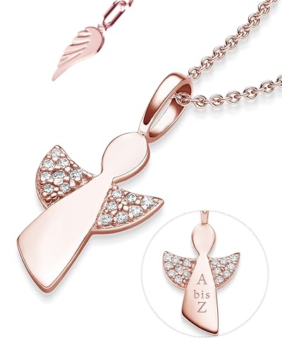 Schutzengel Kette Mädchen Rosegold (Silber 925 vergoldet) | Engel-Anhänger Halskette | Kinder-Schmuck Erst-Kommunion Tauf-Geschenk Konfirmation Firmung Geburt Taufe | Gold-Kette Kinderkette Taufkette von Amoonic