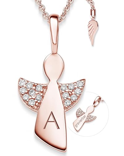 Schutzengel Kette Mädchen Rosegold (Silber 925 vergoldet) | Engel-Anhänger Halskette | Kinder-Schmuck Erst-Kommunion Tauf-Geschenk Konfirmation Firmung Geburt Taufe | Gold-Kette Kinderkette Taufkette von Amoonìc