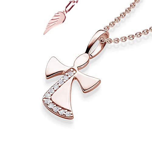 Schutzengel Kette Mädchen Rosegold (Silber 925 vergoldet)| Engel-Anhänger Halskette | Kinder-Schmuck Erst-Kommunion Tauf-Geschenk Konfirmation Firmung Geburt Taufe | Gold-Kette Kinderkette Taufkette von Amoonic