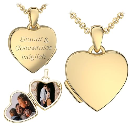Foto Medaillon Herz Gold hochwertig vergoldet Herzkette Herz Anhänger zum Öffnen mit Kette Herzmedaillon Amulett Fotos Bild Bilder Medailon Medallion Kettenanhänger aufklappbar von Amoonìc