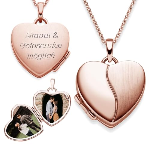 Herz Medaillon zum Öffnen für Bilder Rosegold | Kette Damen Medallion mit Bild | Foto Amulett Anhänger Herzmedallion| Halskette Herzkette mit Gravur von Amoonic