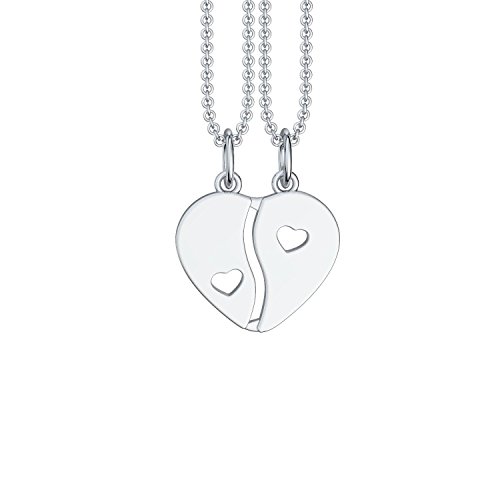 Freundschafts-Kette Liebesketten Partner-Ketten Silber 925 *GRATIS ETUI-Gravur mit 2 Herzen* Herz-Kette für Paare zwei Teile Kette teilbar Pärchen trennbare zweiteilig doppelt zum Teilen FF77SS92545-2 von Amoonìc