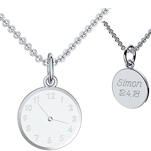 Geburtsuhr Kette Gravur Silber 925 + inkl. GRATIS Luxusetui + Taufuhr Anhänger Taufanhänger 925er individuell gravierbar Uhrzeit Geburt Patengeschenk Taufe Patentante Patenonkel FF422-3 SS92545 von Amoonìc